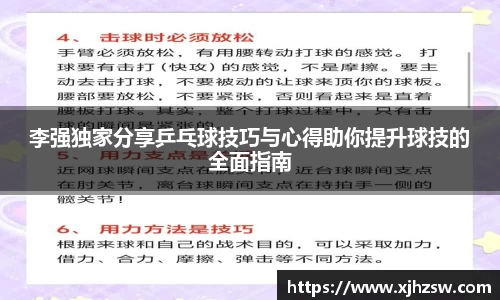 李强独家分享乒乓球技巧与心得助你提升球技的全面指南